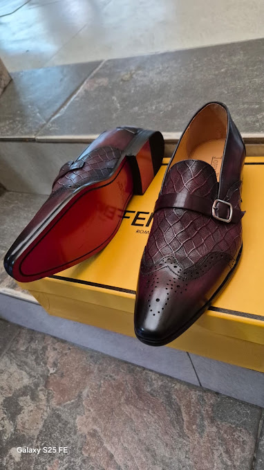 Men's Luxury Single Monk Strap Dress Shoes - Burnished Burgundy Wingtip with Red Sole